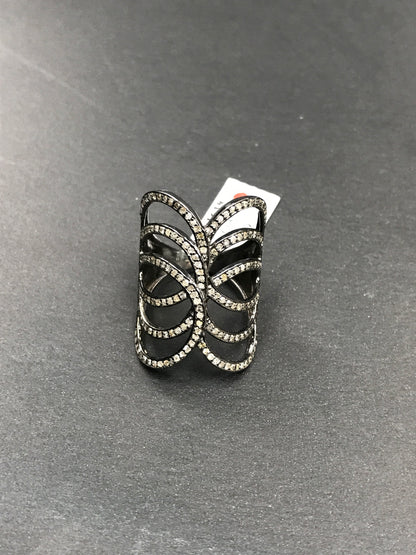 Diamond Barrel Loop Diamond Ring, Pave Diamond Ring, Pave Barrel Loop Ring, Approx 28 x 19mm. Sterling Silver