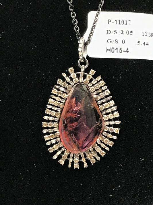 Tourmaline Watermelon and Diamond Pendant