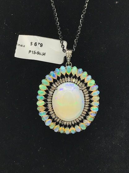 Opal and Diamond Pendant