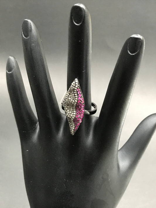 Diamond and Ruby Silver Black Rhodium Finish Rings