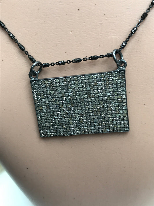 Rectangle Shape Diamond Pendant .925 Oxidized Sterling Silver Diamond Pendant, Genuine handmade pave diamond Pendant Size Approx 1.20"(20x30 MM)
