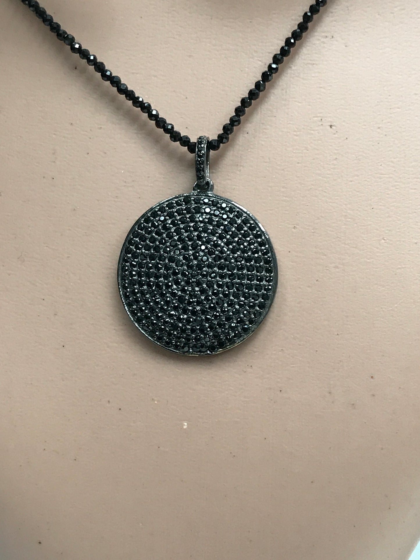 Round Black Spinal Charm, Pave Black Spinal ,Approx 1.04''( 26 mm) Oxidized ,Black Spinel
