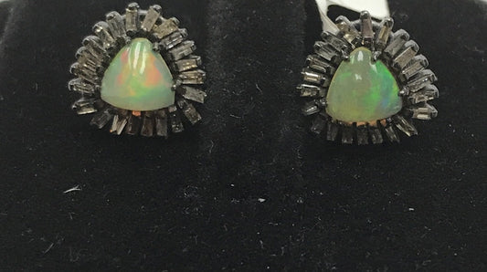 Opal and Diamond Designer Earring Studs
