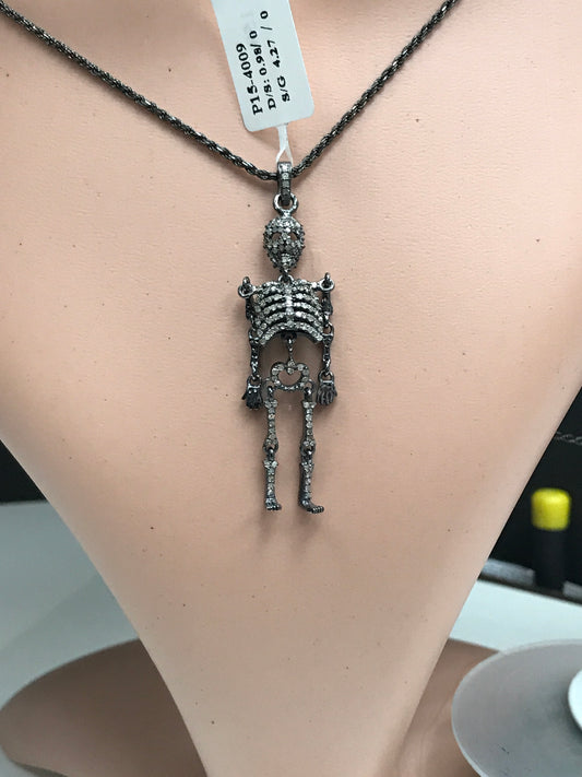 Skeleton Diamond Charm .925 Oxidized Sterling Silver Diamond Charms, Genuine handmade pave diamond Charm Size Approx 2.32"(17 x 58 MM)