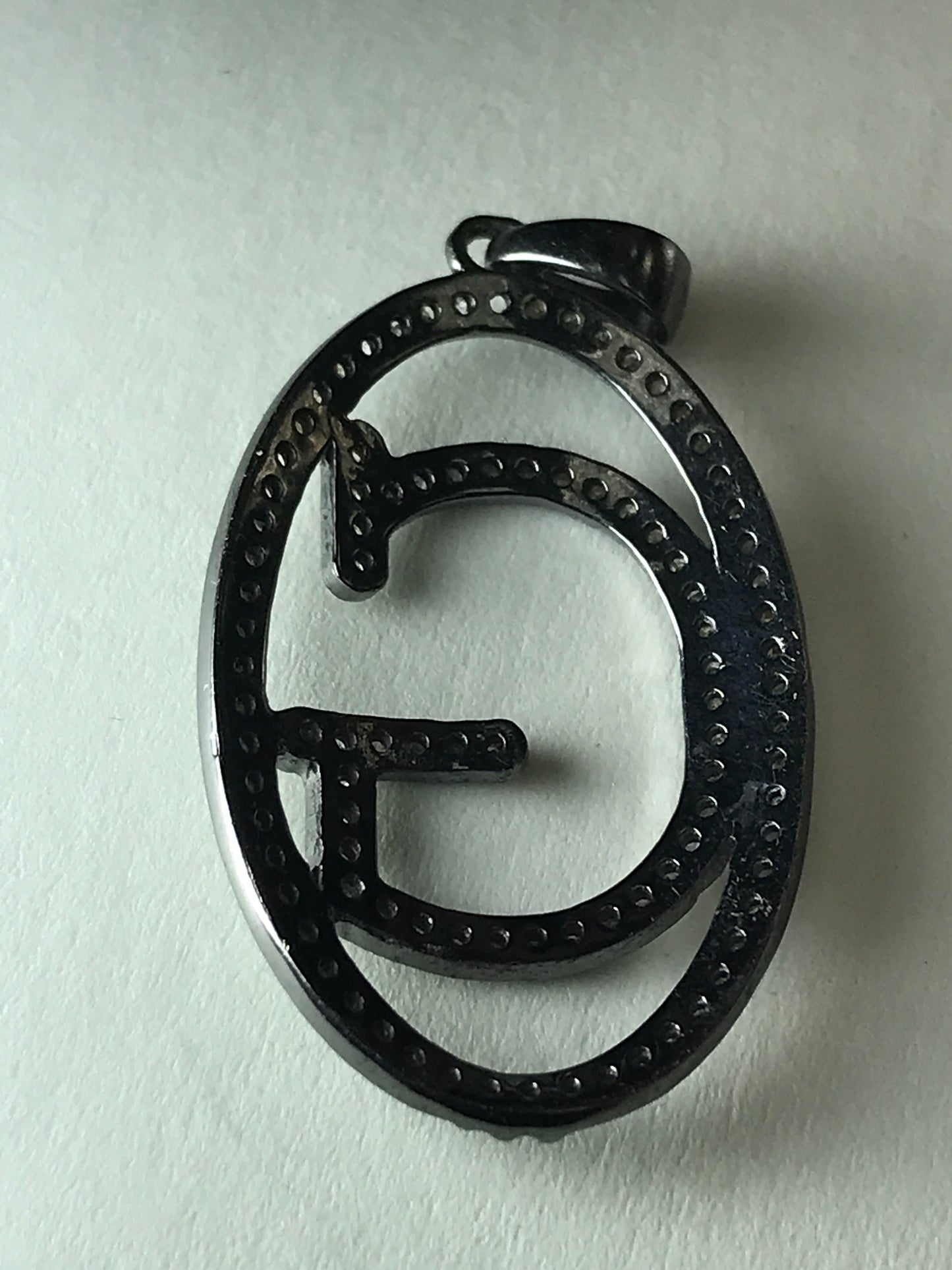 Diamond Letter G Pendant, Pave Diamond Pendant, Pave Letter G Necklace, Approx 40 x 13mm. Sterling Silver