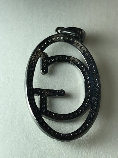 Diamond Letter G Pendant, Pave Diamond Pendant, Pave Letter G Necklace, Approx 40 x 13mm. Sterling Silver