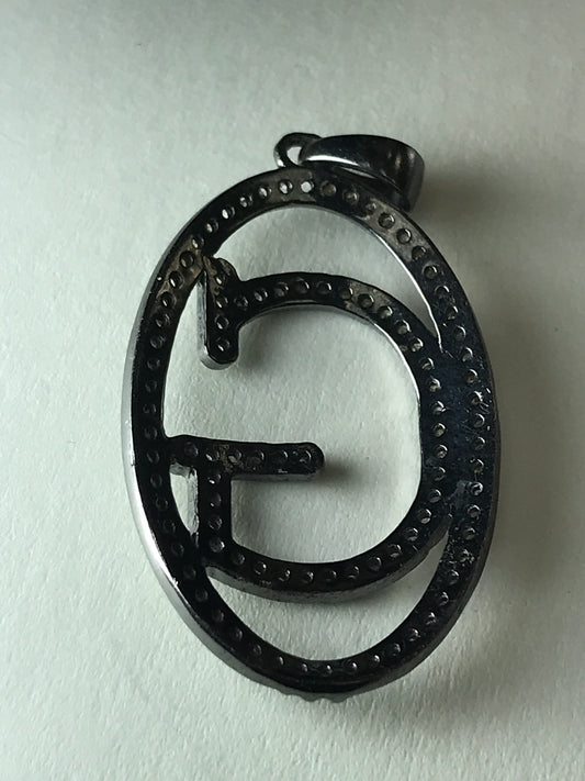 Diamond Letter G Pendant, Pave Diamond Pendant, Pave Letter G Necklace, Approx 40 x 13mm. Sterling Silver