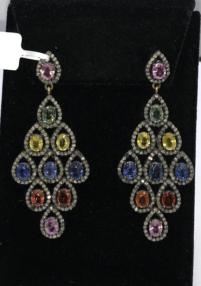 Multi Sapphire Diamond Fancy Shape Earring