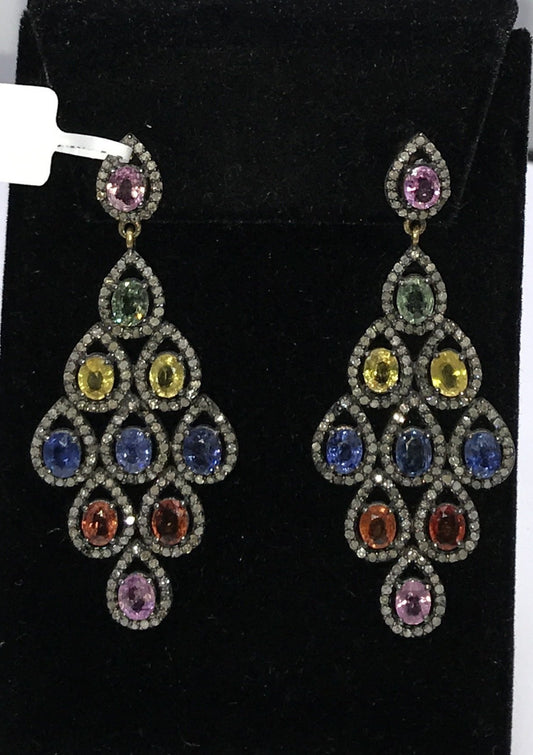 Multi Sapphire Diamond Fancy Shape Earring