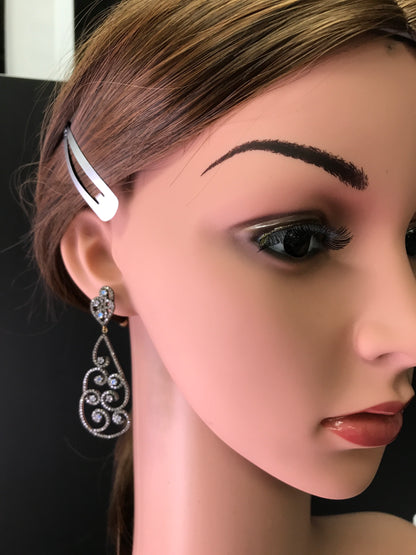 Diamond and Silver White Rainbow Moon Stone Earring