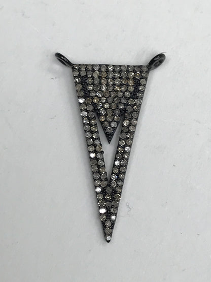 Triangle Diamond Charm .925 Oxidized Sterling Silver Diamond Charm, Genuine handmade pave diamond Charm Size Approx 1.52"(18 x 38 MM)