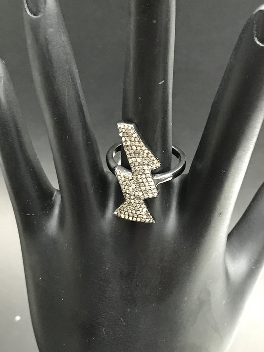 Diamond Lightning Diamond Ring, Pave Diamond Ring, Pave Lightning Ring, Approx 28 x 13mm. Sterling Silver