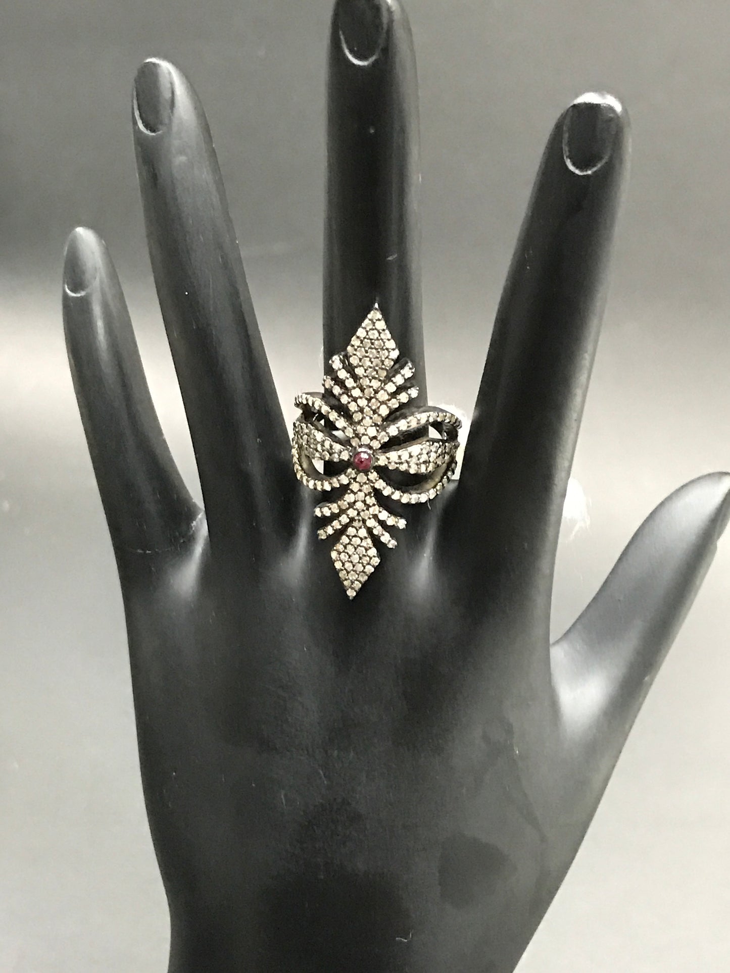 Pave Diamond Ring .925 Oxidized Sterling Silver Diamond Ring, Genuine handmade pave diamond Ring Size Approx 1.56"(22 x 39 MM)
