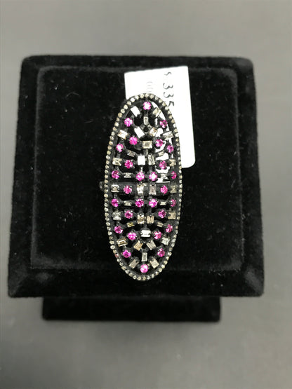 Oval Shape Silver Pave Diamond Ring .925 Oxidized Sterling Silver Diamond Ring, Genuine handmade pave diamond Ring