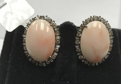 Coral and Diamond Earring Stud