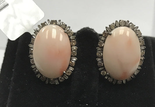 Coral and Diamond Earring Stud