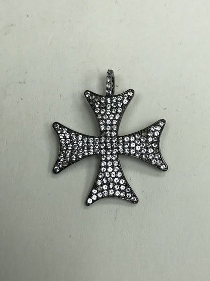 Maltese Cross Pendant ,Approx 1'' long(24 x 24mm) Oxidized Silver, Silver
