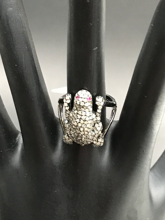 Diamond Frog with Ruby Red Eyes Diamond Ring, Pave Diamond Ring, Pave Double Frog with Ruby Red Eyes Ring, Approx 21 x 13mm