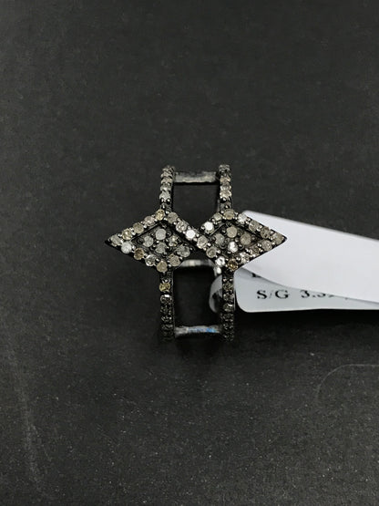 Diamond and Silver Black Rhodium Finish Rings