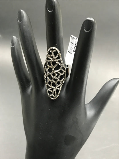 Pave Diamond Ring .925 Oxidized Sterling Silver Diamond Ring, Genuine handmade pave diamond Ring Size Approx 1.52"(20 x 38 mm)