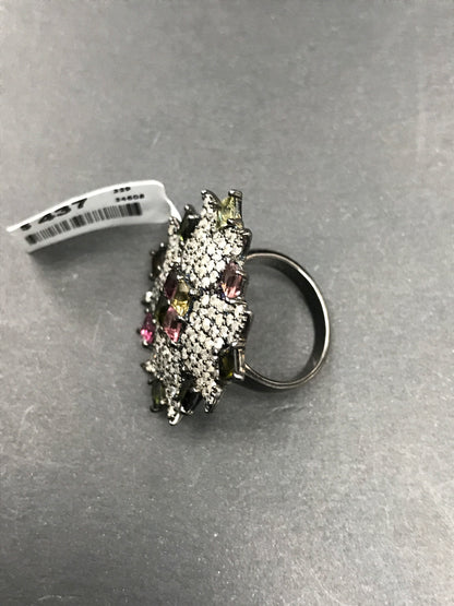 DIAMOND AND MULTI TOURMALINE SILVER RINGS