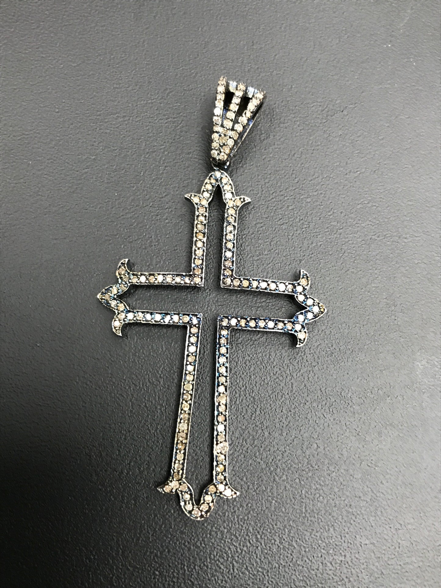 Diamond Gothic Cross Diamond Pendant, Pave Diamond Pendant, Gothic Cross Necklace, Approx 64 x 35mm. Sterling Silver