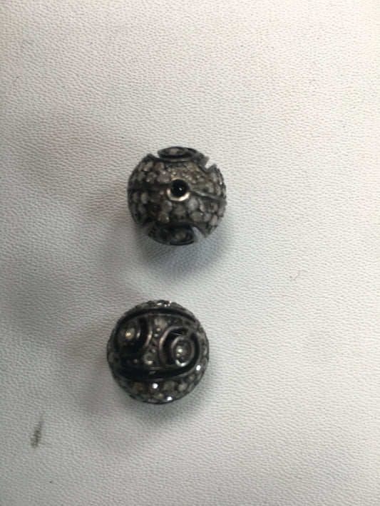 Round Shape Silver Pave Diamond Beads