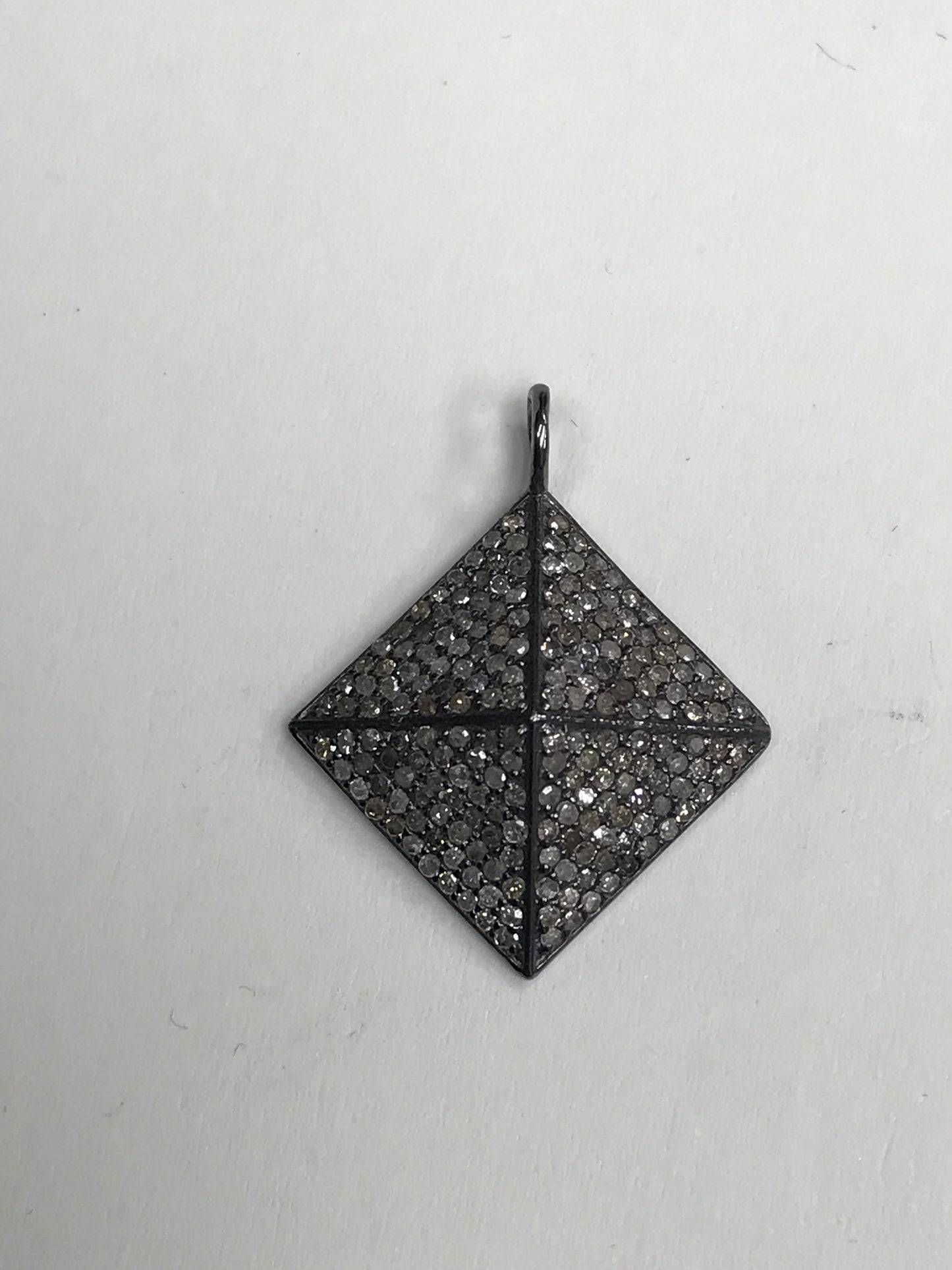 Diamond Pyramid Pendant, Pave Diamond Pendant,Pave Pyramid Necklace, Approx 14 x 14mm. Sterling Silver