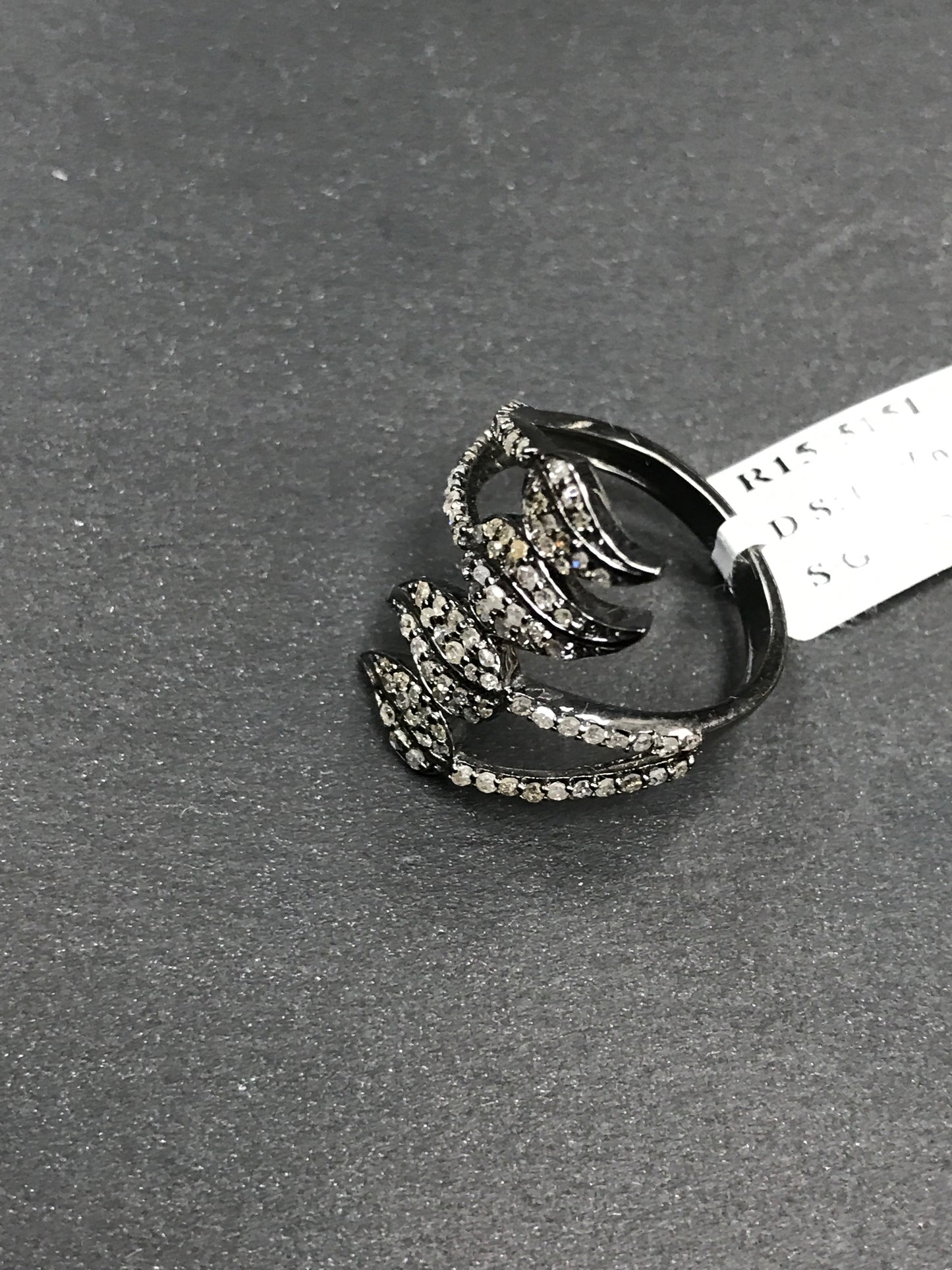 Leaf Pave Diamond Ring .925 Oxidized Sterling Silver Diamond Ring, Genuine handmade pave diamond Ring Size Approx 0.92"(20 x 23 MM)