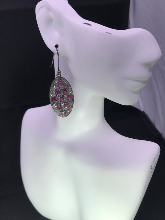 Diamond Oval Earrings with Ruby