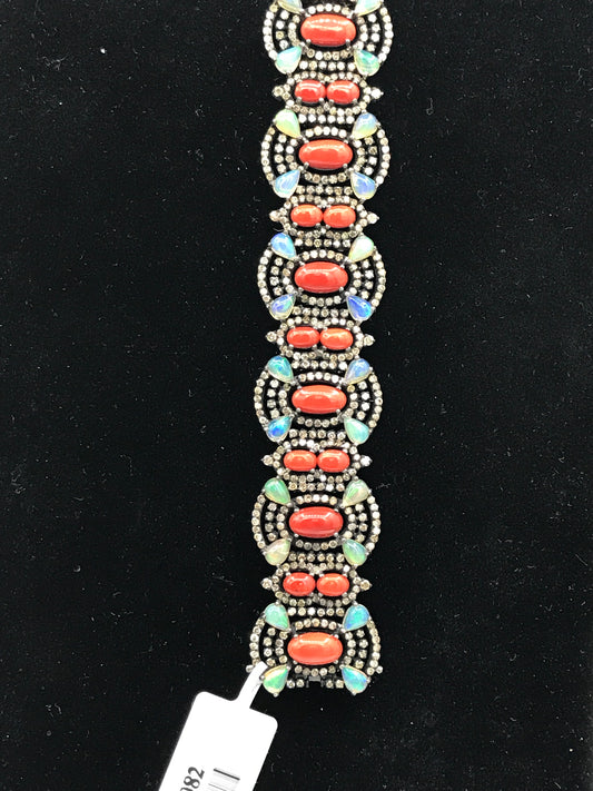 Coral Natural and Opal with Diamond Bracelet
