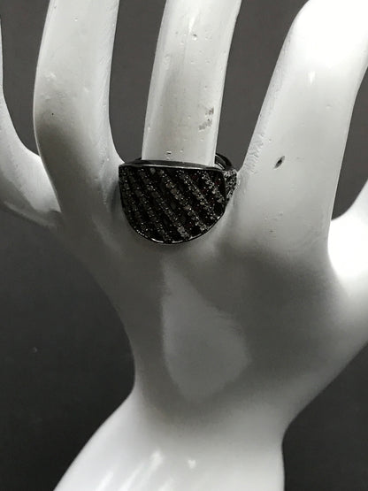 Pave Diamond Ring .925 Oxidized Sterling Silver Diamond Ring, Genuine handmade pave diamond Ring Size Approx 0.84"(16 x 21 MM)