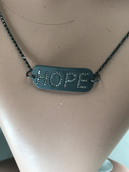 Hope Silver Diamond Charm .925 Oxidized Sterling Silver Diamond Charms