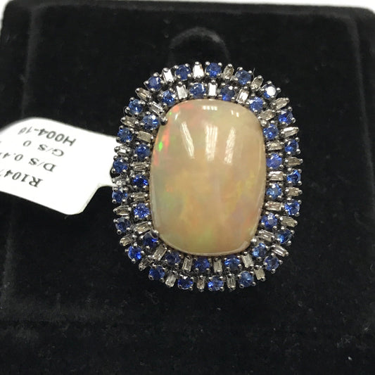 Opal and Blue Sapphire with Diamond Ring