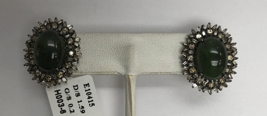 Tourmaline Oval Cabochon and Diamond Earring Studs