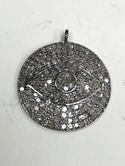 Evil Eye Diamond Charm .925 Oxidized Sterling Silver Diamond Charms