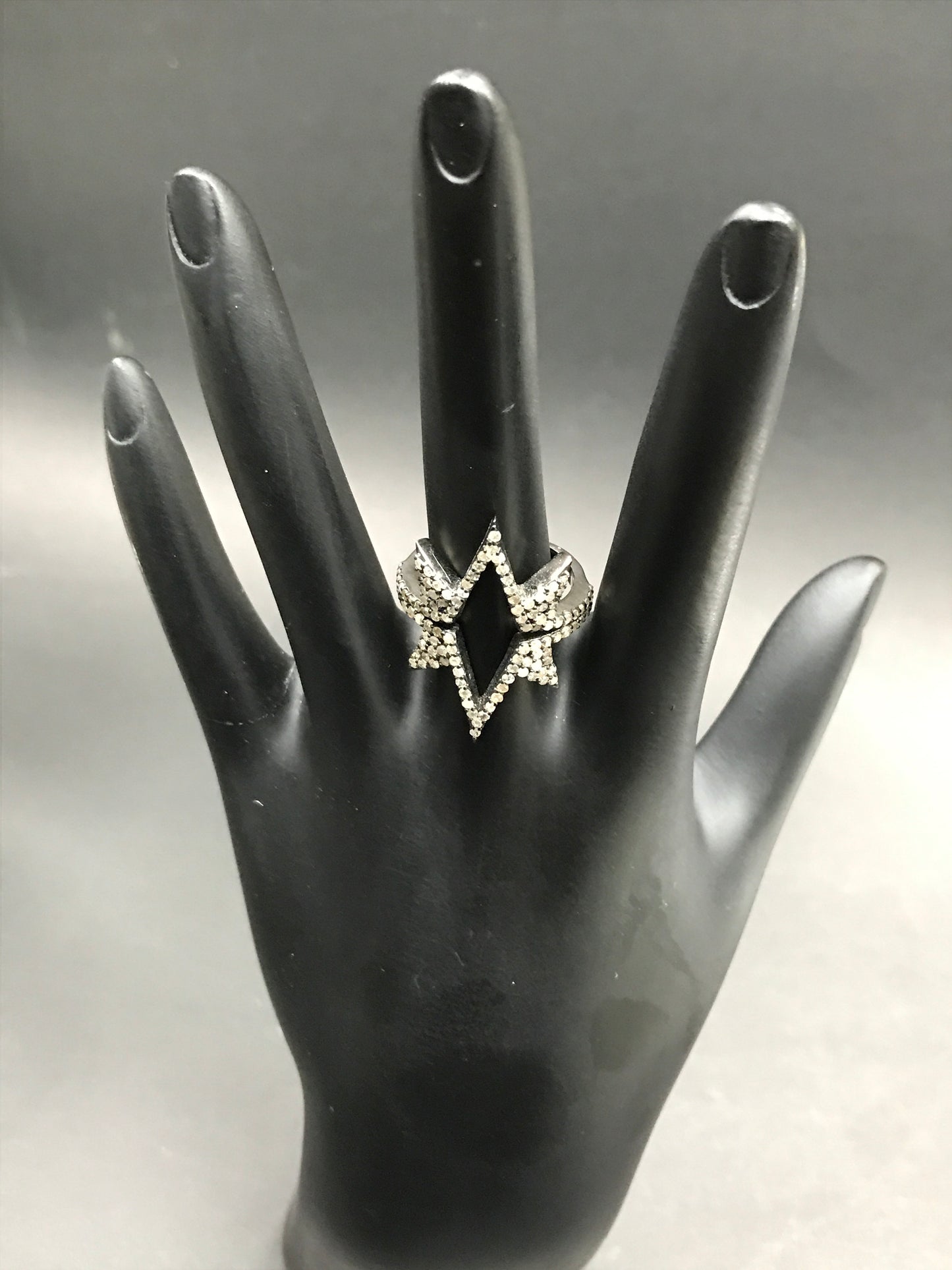 Diamond Double Crown Diamond Ring, Pave Diamond Ring, Pave Double Crown Ring, Approx 26 x 22mm. Sterling Silver