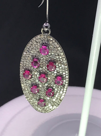 Diamond Oval Earrings with Ruby