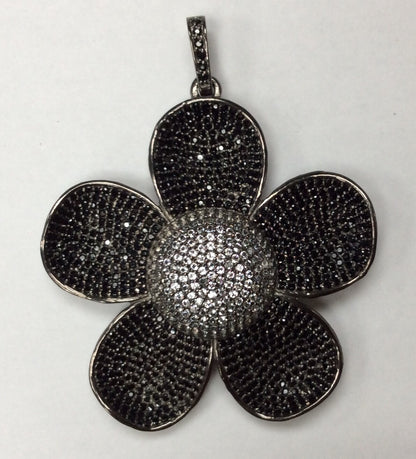 Flowers Black Spinel/White Topaz Charm