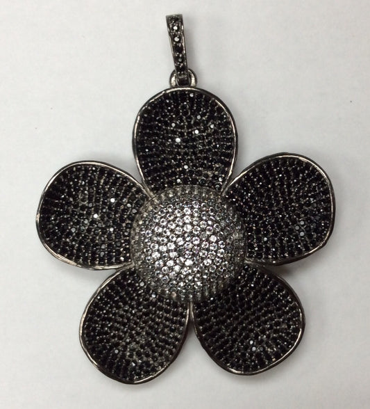 Flowers Black Spinel/White Topaz Charm