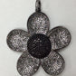 Flowers White Topaz/Black Spinel Charm, Pave Black Spinel ,Approx 1.76'' ( 44 x 44 mm) Oxidized Silver, Silver ,Black Spinel/White Topaz