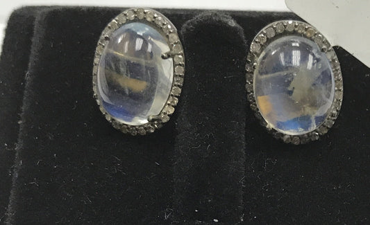 Rainbow Moonstone Diamond Earring Stud