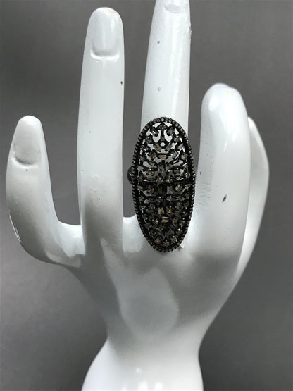 Oval Shape Silver Pave Diamond Ring .925 Oxidized Sterling Silver Diamond Ring, Genuine handmade pave diamond Ring