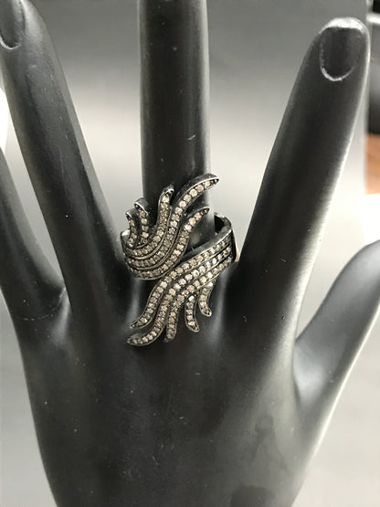 Diamond and Silver Black Rhodium Finish Ring