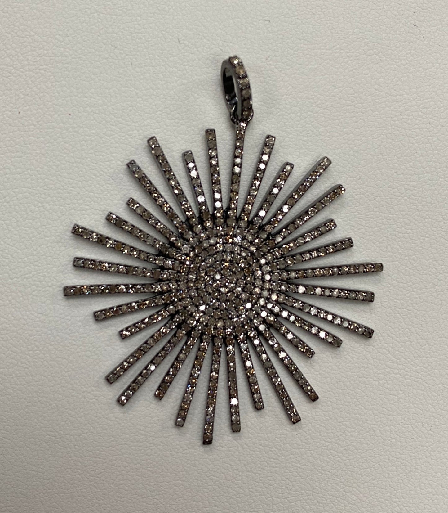 Sun Burst Diamond Pendant .925 Oxidized Sterling Silver Diamond Pendant,Genuine handmade pave diamond Pendant Size Approx 1.84"(46 x 36 MM)
