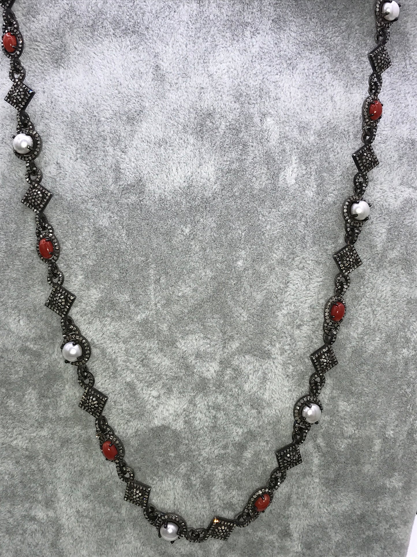 Pearl and Coral Necklace with Diamonds