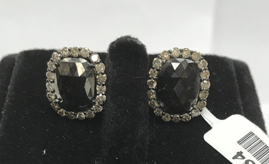 Black Diamond Rosecut Slice and Brown Diamond earring Stud