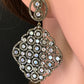 Diamond and Silver White Rainbow Moon Stone Black Rhodium Finish Earring