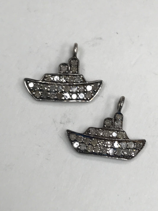 Diamond Love Boat Pendant, Pave Diamond Pendant, Pave Love Boat Necklace, Approx 14 x 18mm. Sterling Silver