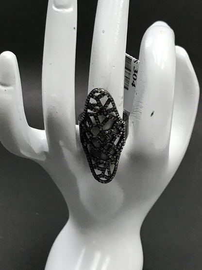 Pave Diamond Ring .925 Oxidized Sterling Silver Diamond Ring, Genuine handmade pave diamond Ring Size Approx 1.52"(20 x 38 mm)